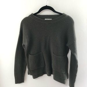 Forest Green Oversized Comfy Madewell Pullover Sweater with Two Front Pockets